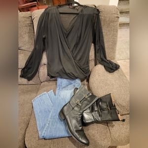 Womens Sofia Vergara cold shoulder sheer blouson